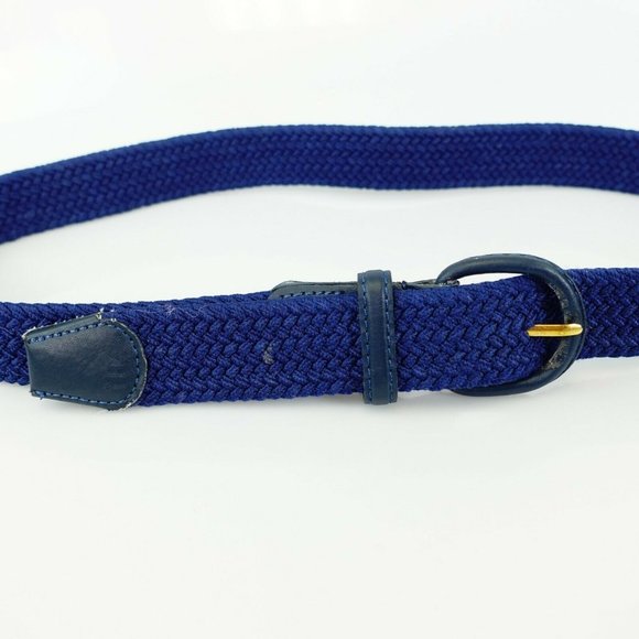 Belt Men's Leather Blue Braided‎ Cloth Fabric LARGE Formal Party D-Ring Buckle - Picture 3 of 11